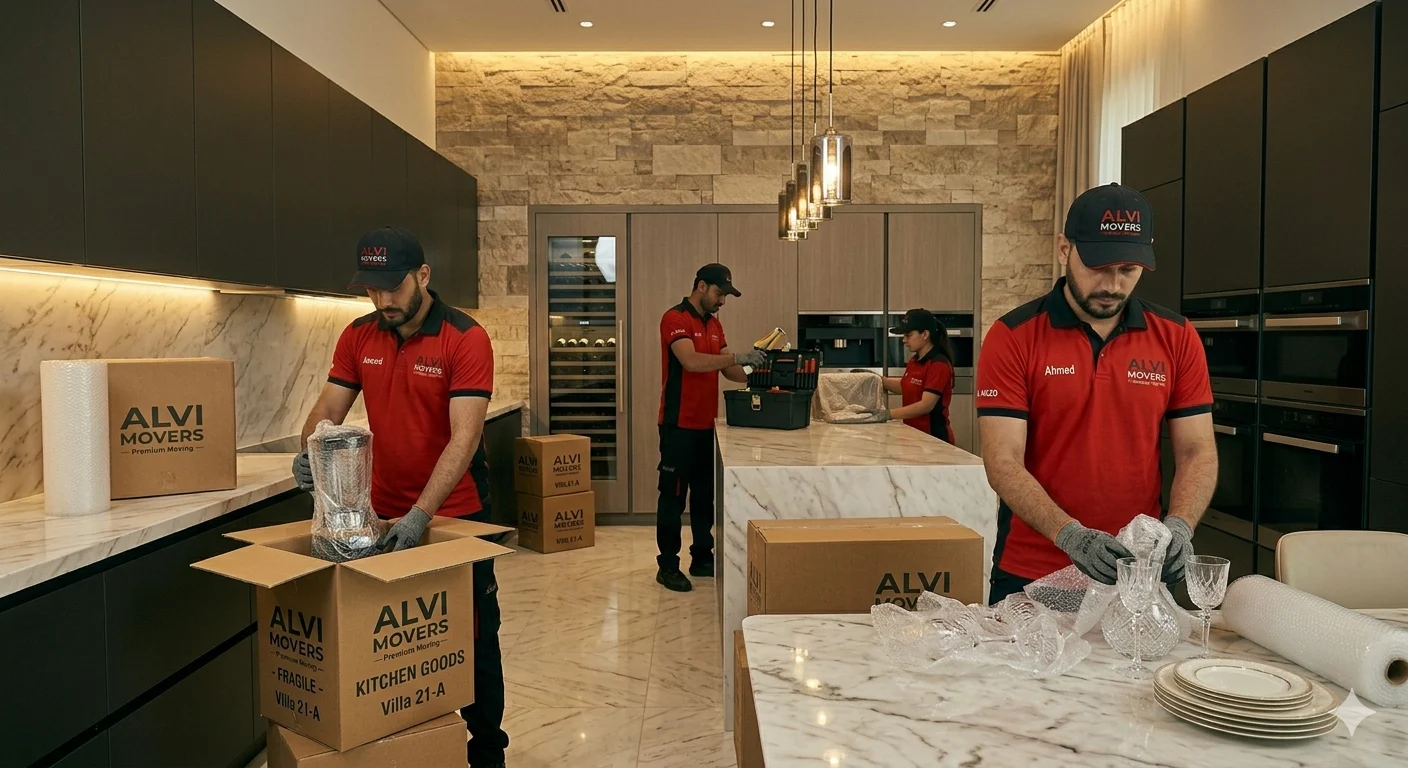 Professional movers and packers in Sharjah carefully loading furniture into a moving truck